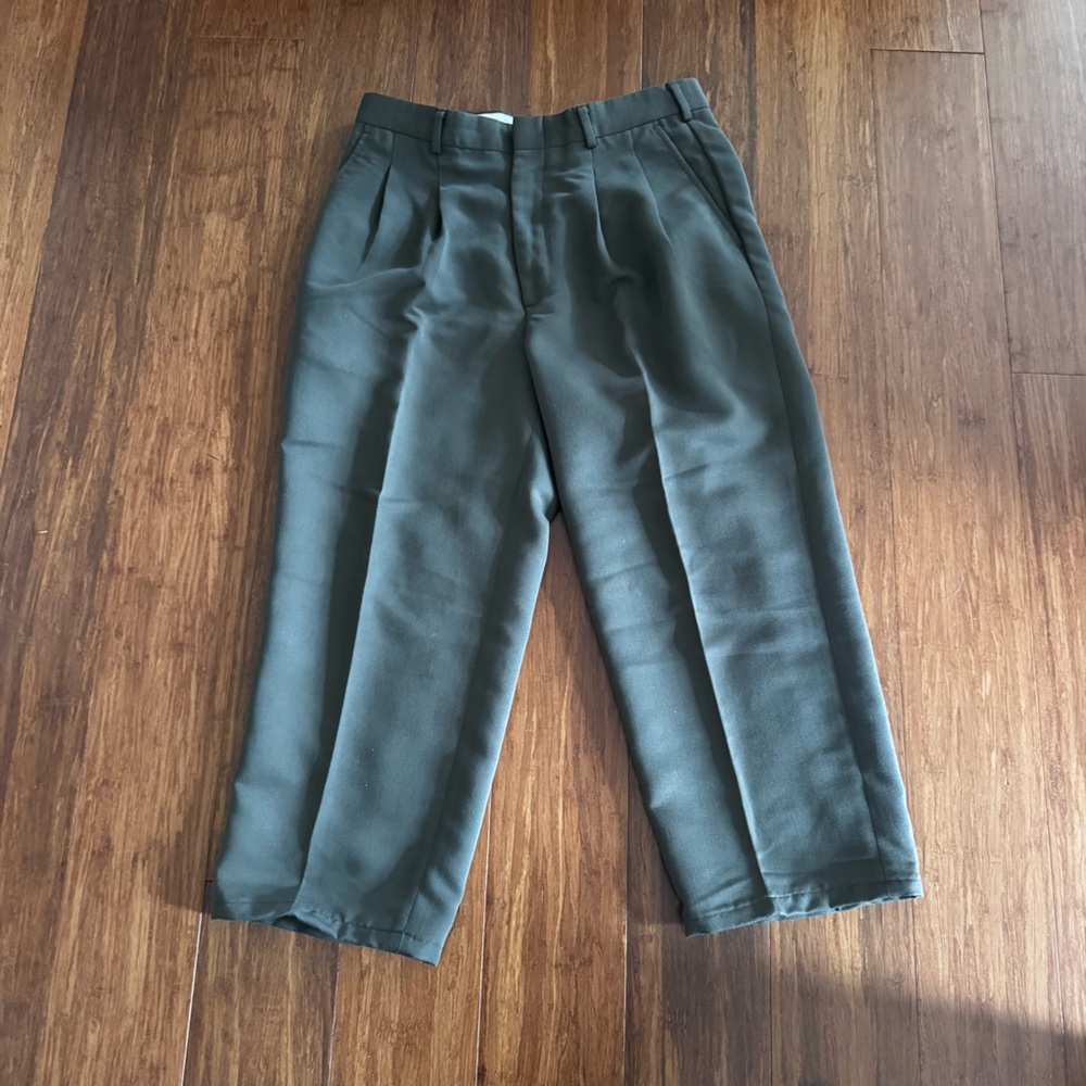 Vintage Yves Saint Laurent Men's Dark Olive Green Pleated Dress Pants Trousers